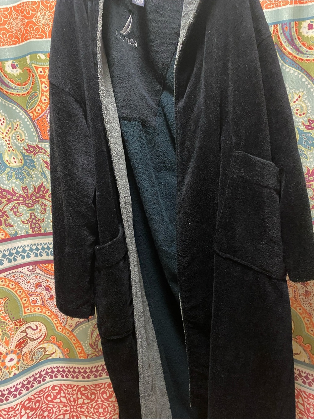 Nautica Black Plush Bathrobe with Gray Trim please buy